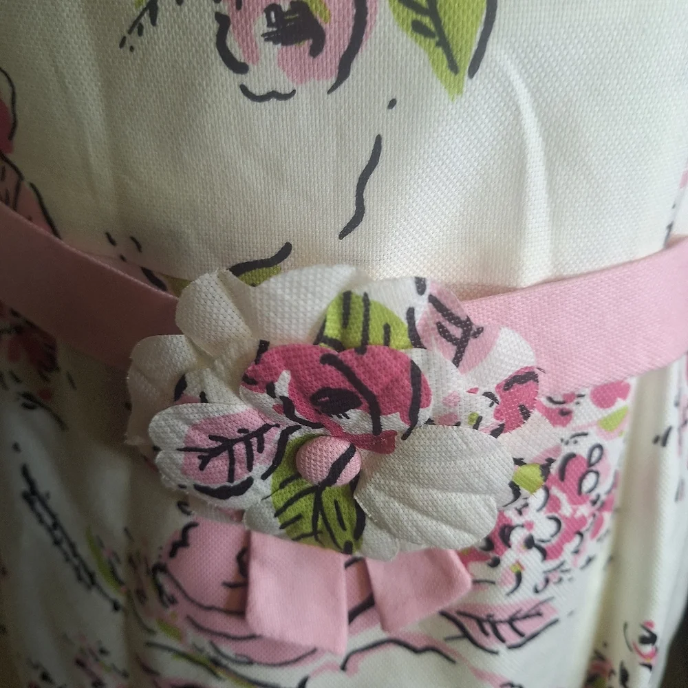 LOFT Elegant Floral Dress W/Flower Belt Size 8 - Picture 3 of 7